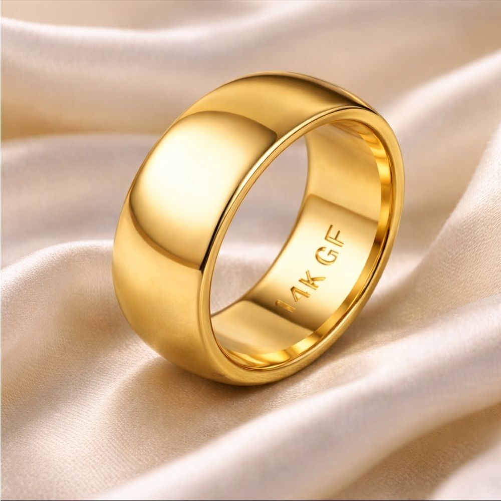 14K Gold 10mm Chunky Domed Band Ring Wide Gold Filled Unisex Comfort Statement - Picture 4 of 8